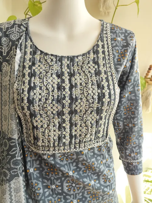 Grey Cotton Mix Salwar Set